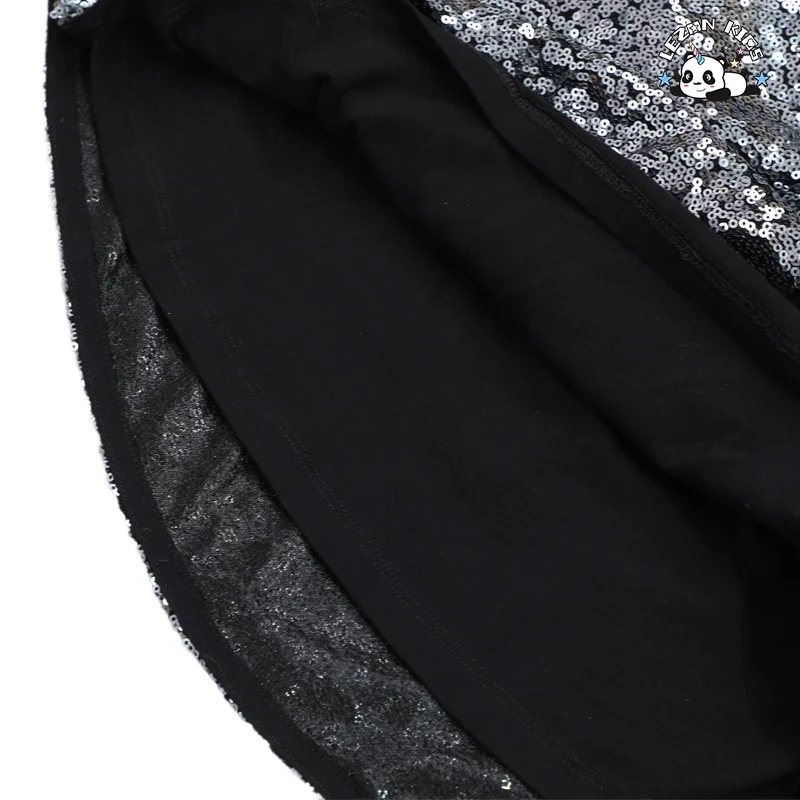 LEZONKIDS - Girls Clothing Sparkle Reversible Silver Sequin Pleated Skirt Girls Sexy Short Mini Skirt